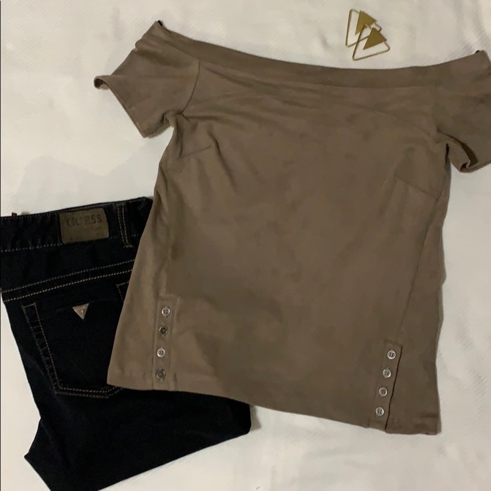 Laila Jayde Suede Off the Shoulder Top